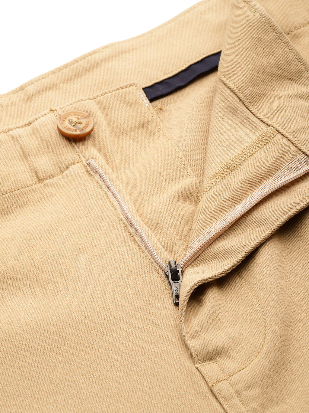 Thomas Scott Men Khaki Plus Size Smart Easy Wash Regular Fit Mid-Rise Solid Woven Trouser
