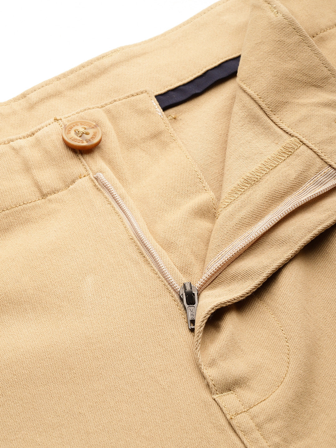 Thomas Scott Men Khaki Plus Size Smart Easy Wash Regular Fit Mid-Rise Solid Woven Trouser