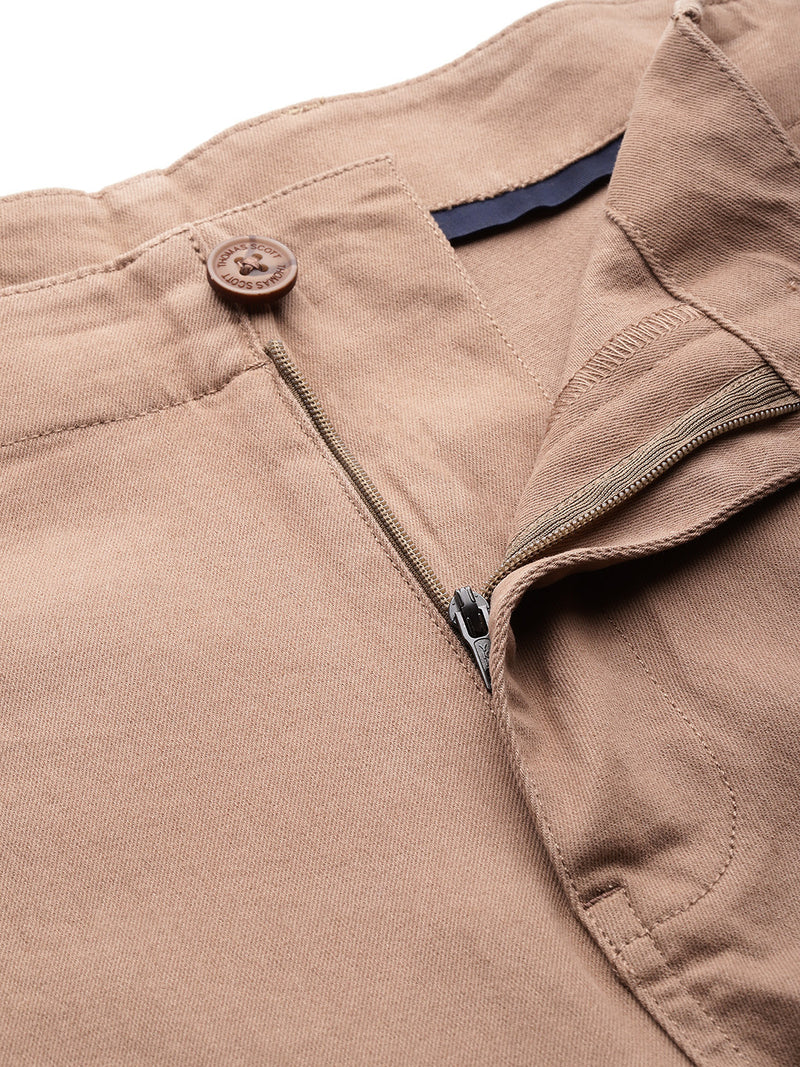Thomas Scott Men Tan Plus Size Smart Easy Wash Regular Fit Mid-Rise Solid Woven Trouser