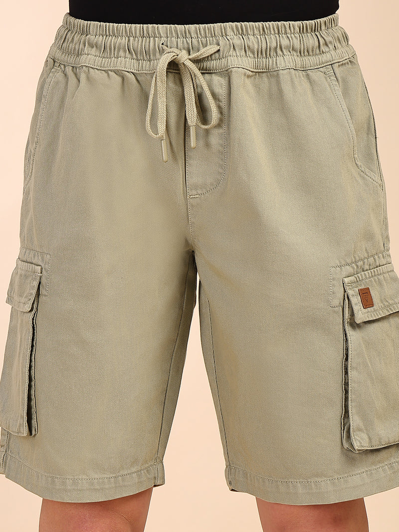 Thomas Scott Men Green Mid-Rise Straight Fit Above Knee Cotton Woven Cargo Shorts