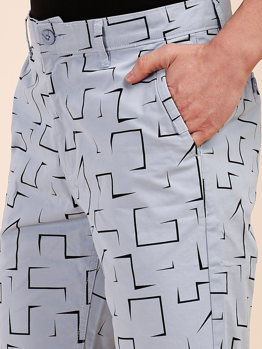 Thomas Scott Men Blue Mid-Rise Regular Fit Geometric Print Cotton Woven Chinos Shorts