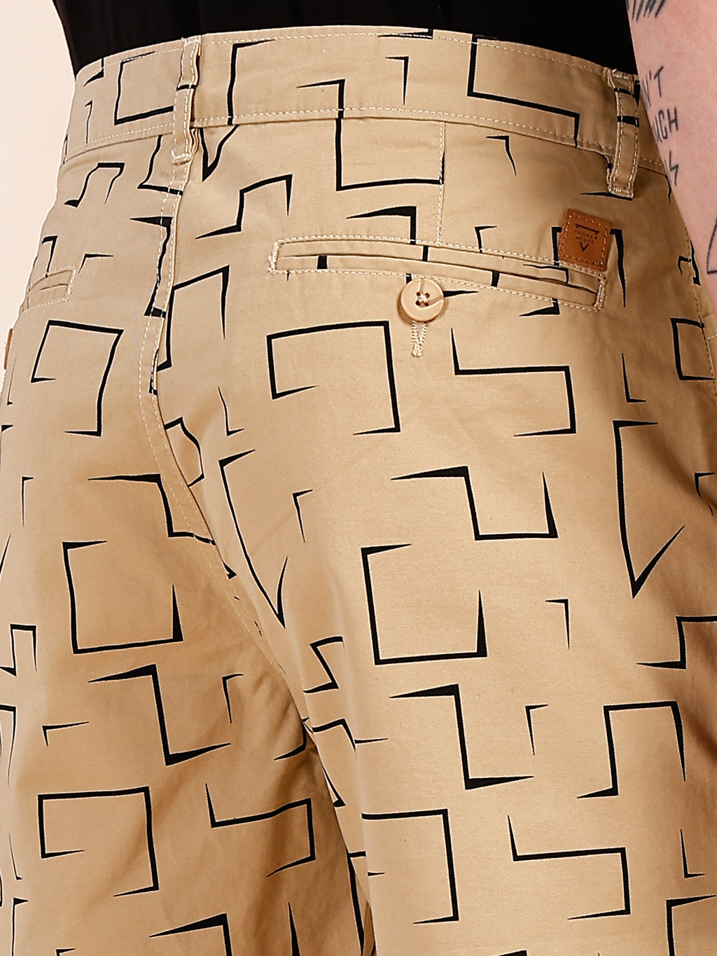 Thomas Scott Men Khaki Mid-Rise Regular Fit Geometric Print Cotton Woven Chinos Shorts