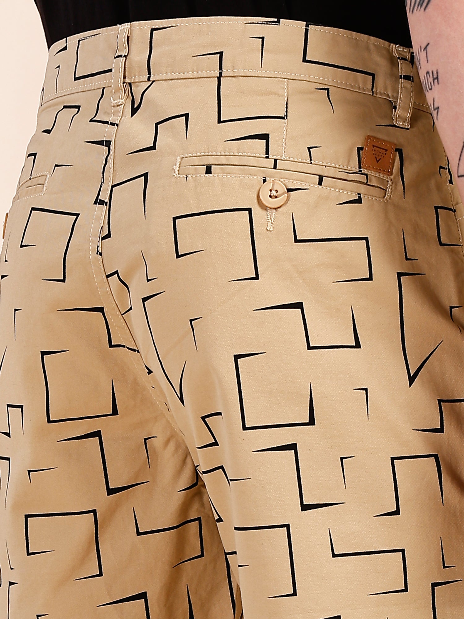 Thomas Scott Men Khaki Mid-Rise Regular Fit Geometric Print Cotton Woven Chinos Shorts