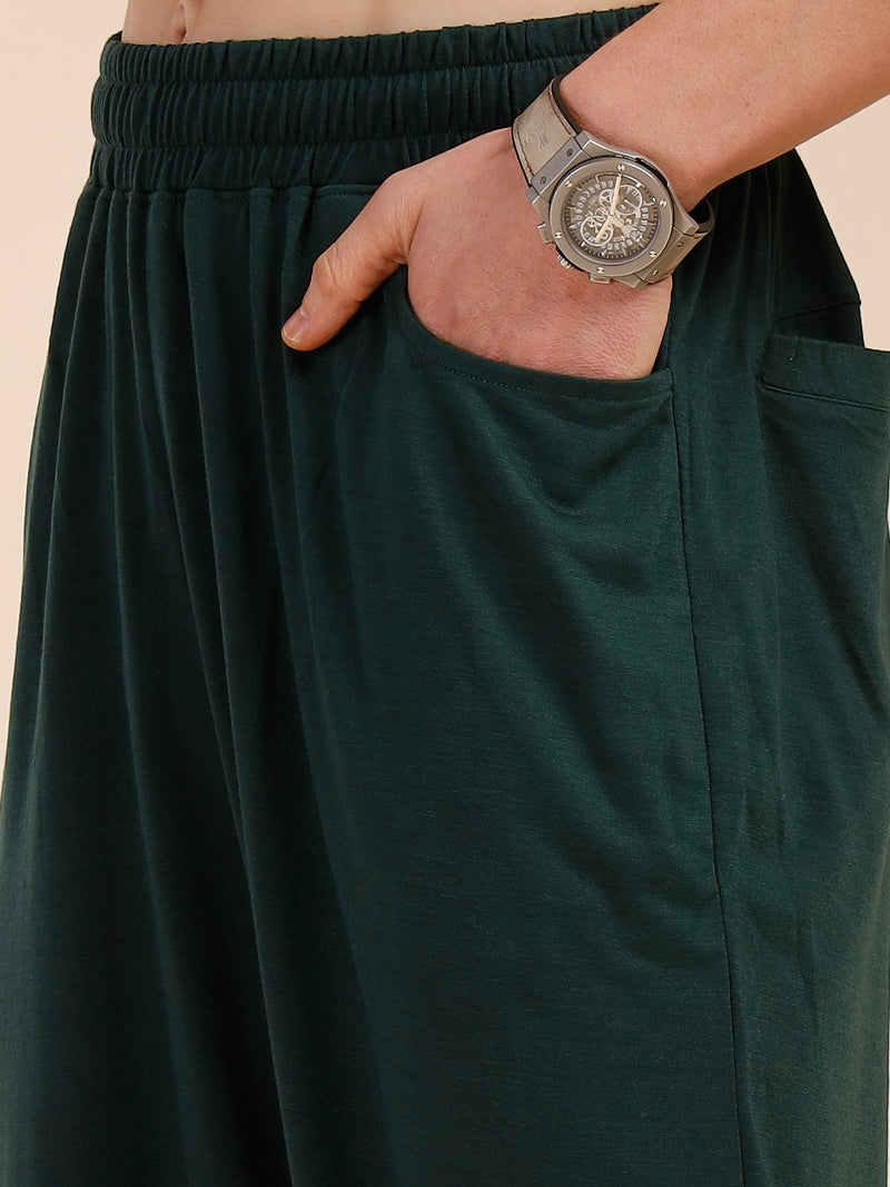 Thomas Scott Men Bottle Green Relaxed Fit Solid Polyester Co-Ords Set