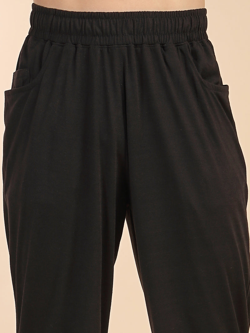 Thomas Scott Men Black Round Neck Relaxed Fit Solid Polyester Co-Ords Set