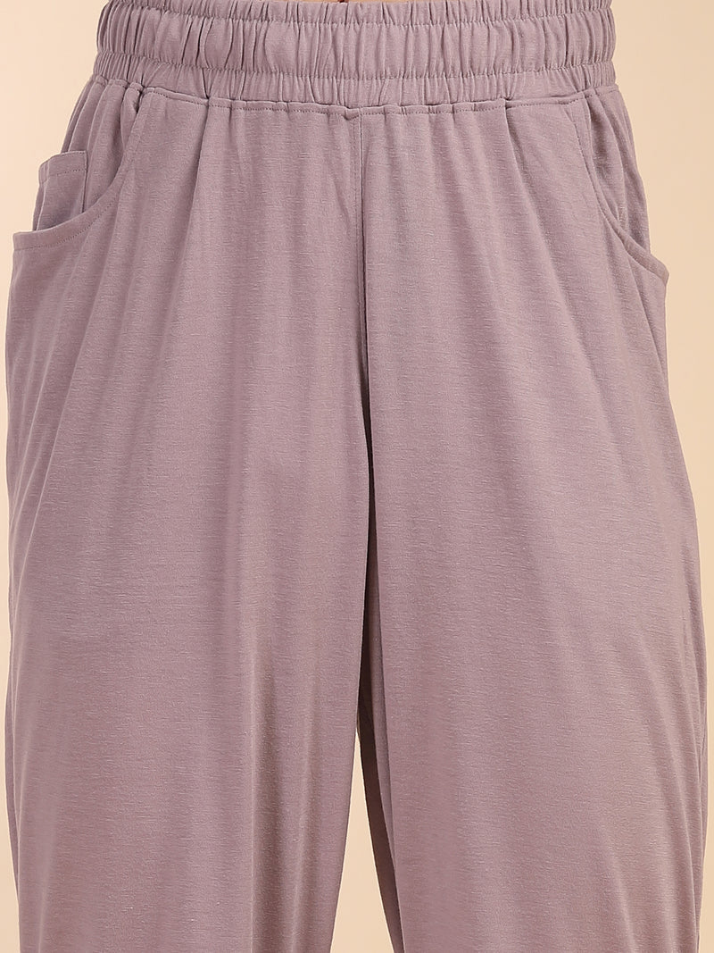 Thomas Scott Men Lilac Round Neck Relaxed Fit Solid Polyester Co-Ords Set