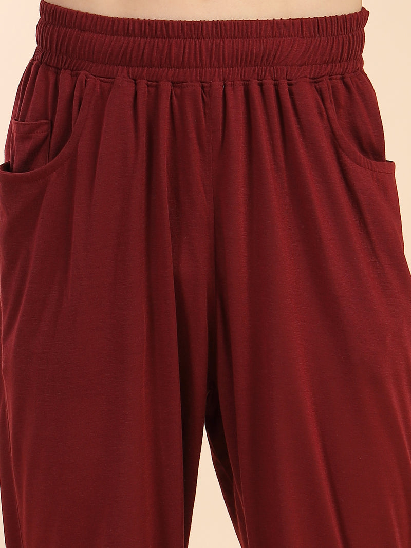Thomas Scott Men Wine Round Neck Relaxed Fit Solid Polyester Co-Ords Set