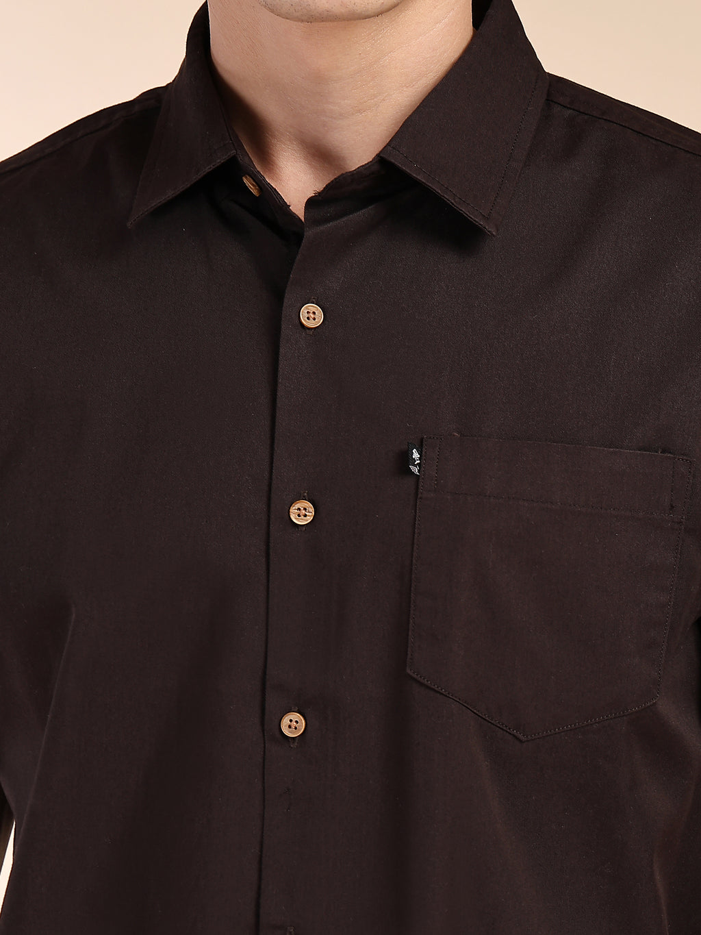 Thomas Scott Men Coffee Slim Fit Short Sleeves Spread Collar Solid Casual Shirt