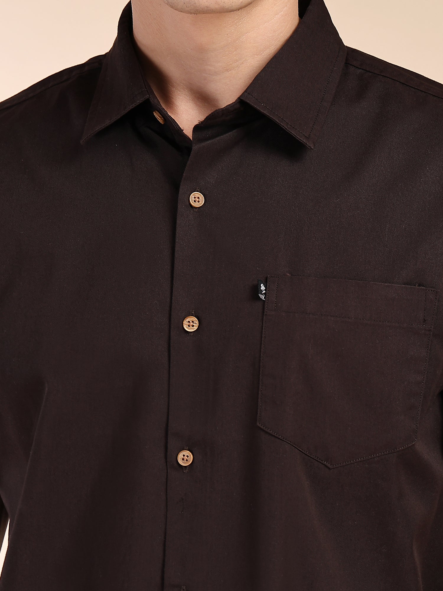 Thomas Scott Men Coffee Slim Fit Short Sleeves Spread Collar Solid Casual Shirt