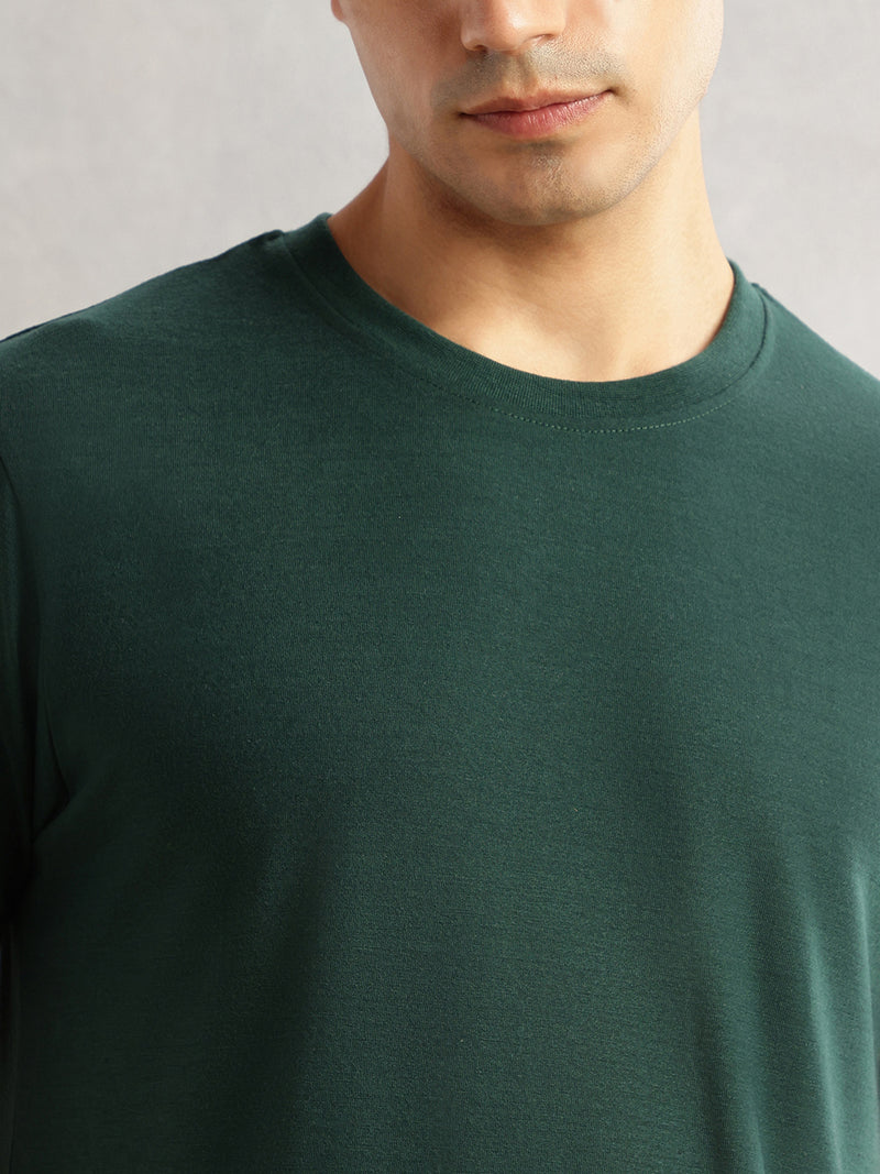 Thomas Scott Men Bottle Green Round Neck Relaxed Fit Solid Polyester Co-Ords Set