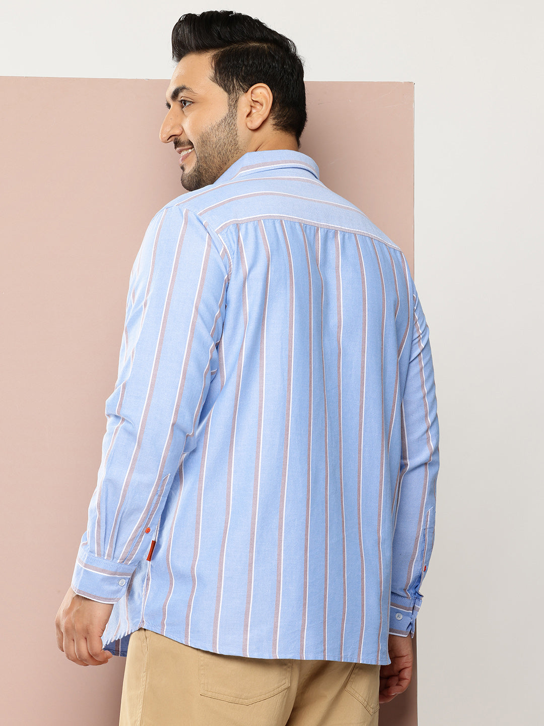 Thomas Scott Men Blue Plus Size Regular Fit Long Sleeves Spread Collar 100% Cotton Oxford Casual Shirt