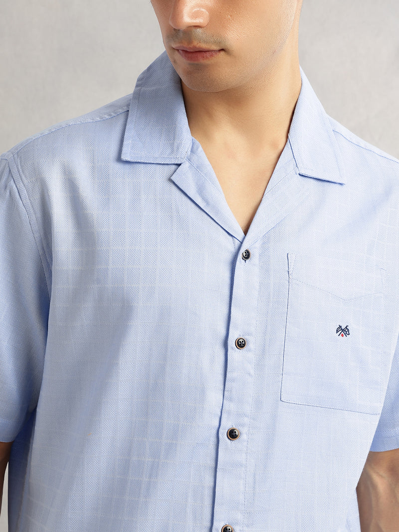 Thomas Scott Men Blue Oversized Fit Short Sleeves Cuban Collar Gingham Checks 100% Cotton Casual Shirt