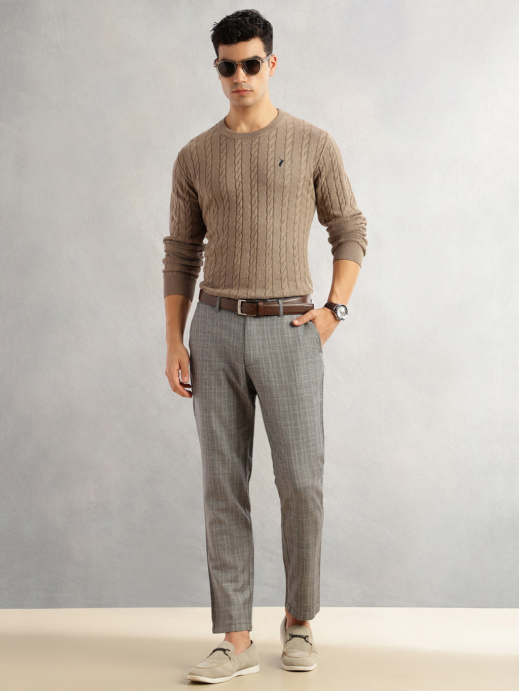 Thomas Scott Men Black Straight Fit Mid-Rise Checked Woven Regular Trouser