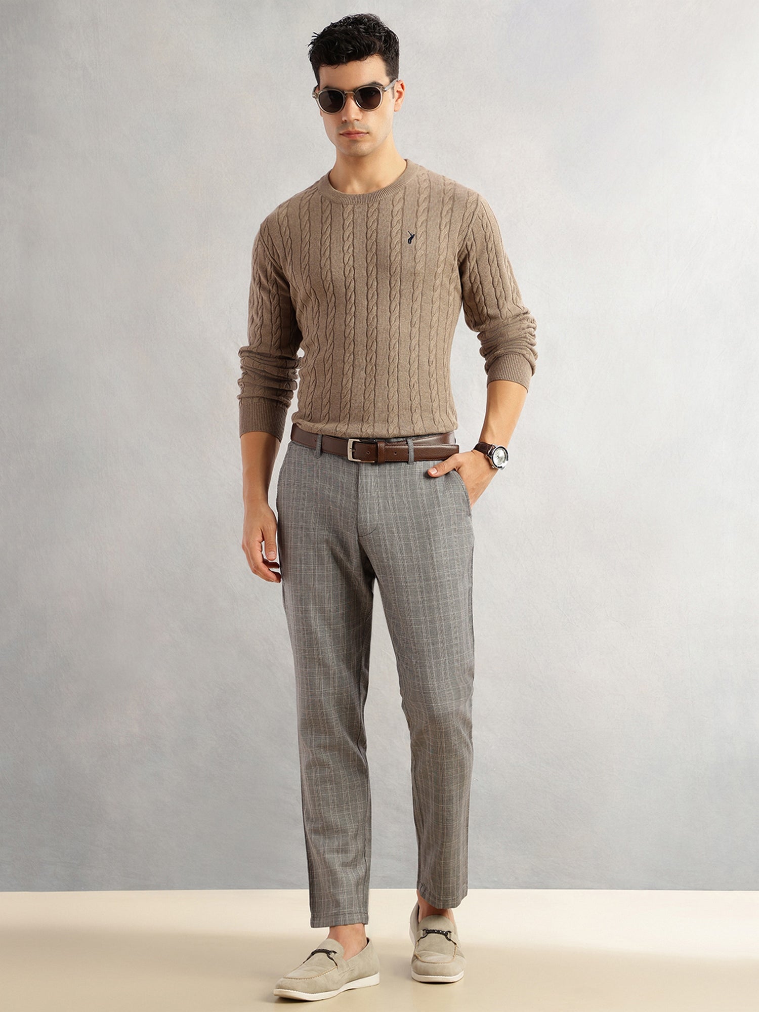 Thomas Scott Men Black Straight Fit Mid-Rise Checked Woven Regular Trouser