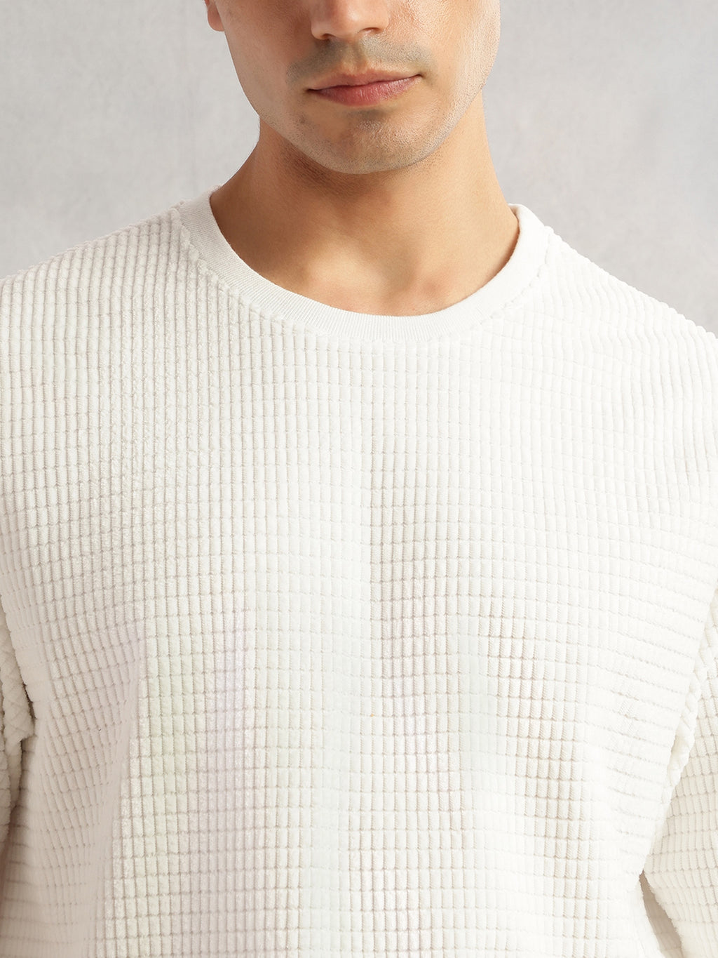 Thomas Scott Men White Cordery Checks Polyester Knitted Co-Ord Sets With Short Sleeves & Round Neck
