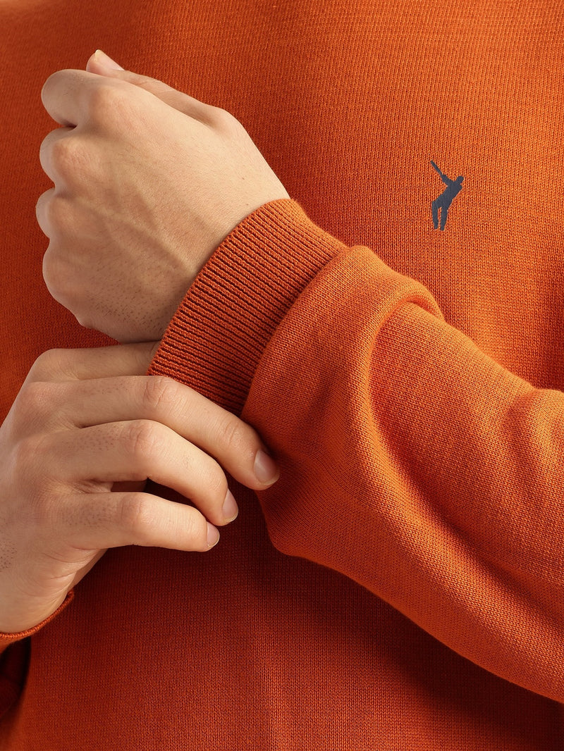 Thomas Scott Men Rust Regular Fit Long Sleeves Turtle Neck 100% Cotton Solid Knitted Pullover Sweater