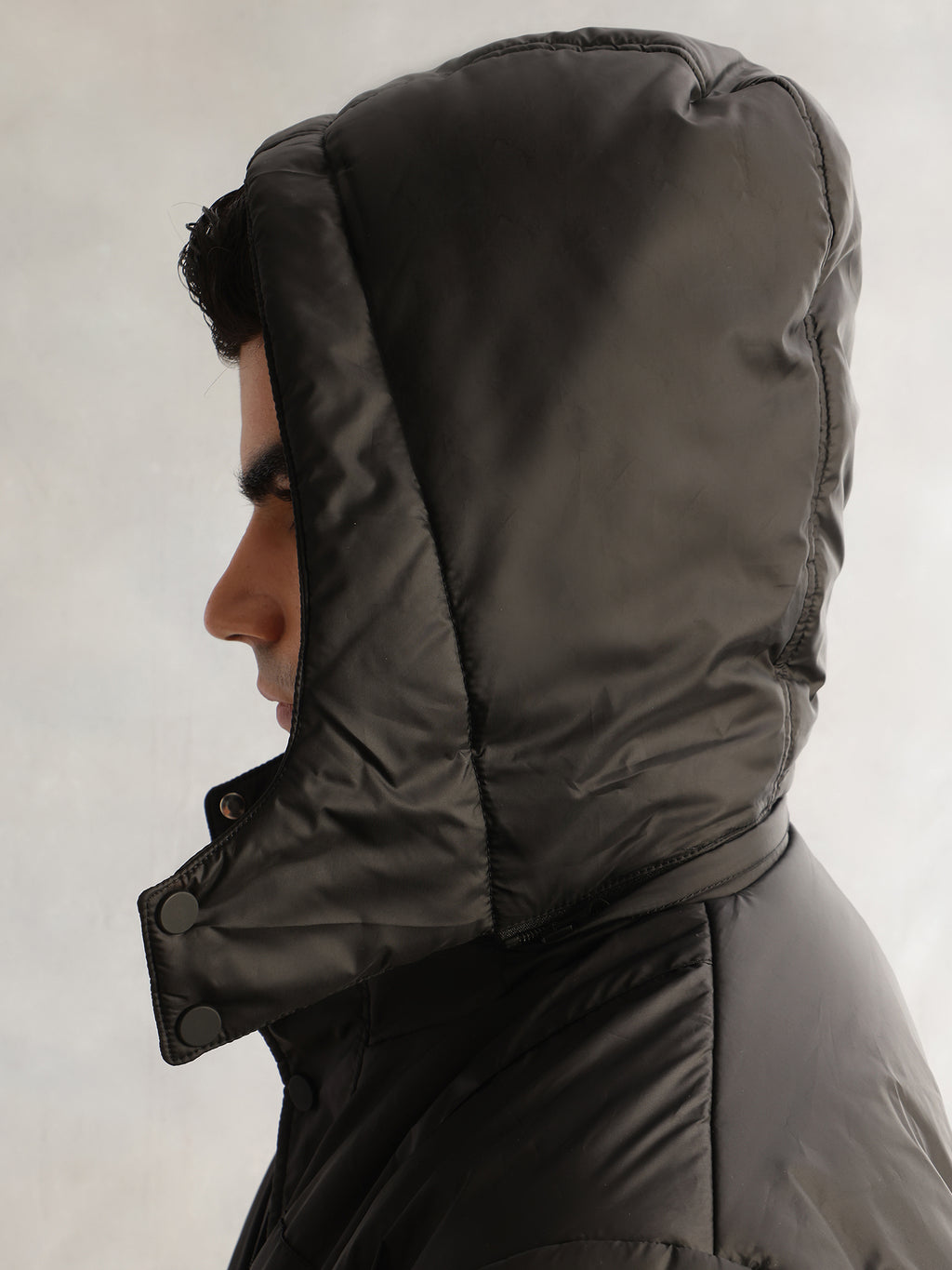 Thomas Scott Men Black Regular Fit Long Sleeves 2 Pockets Polyester Knitted Hooded Puffer Jacket