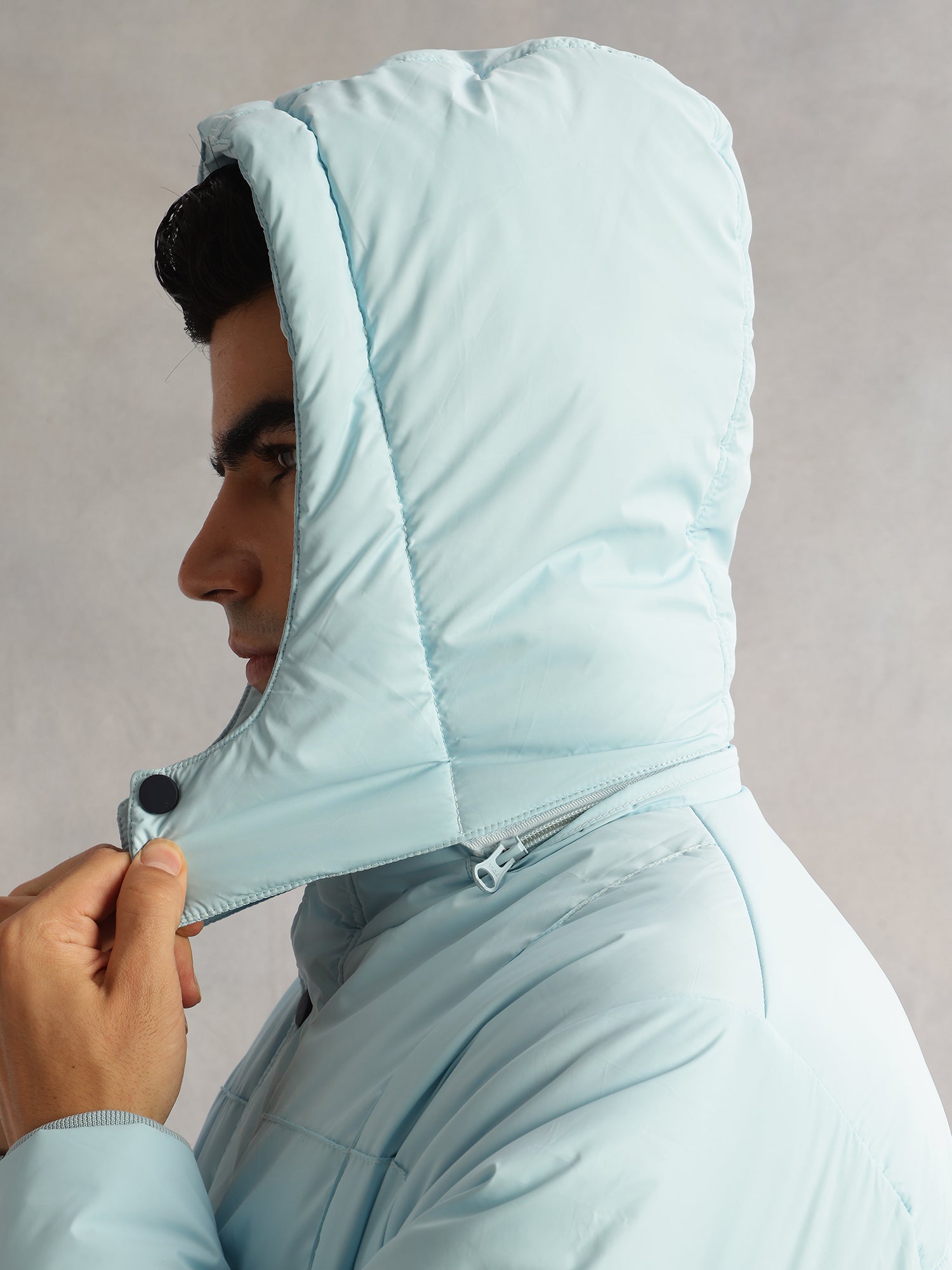 Thomas Scott Men SkyBlue Regular Fit Long Sleeves 2 Pockets Polyester Knitted Hooded Puffer Jacket
