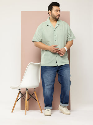 Pista Plus Size Oversized Fit Short Sleeves Cuban Collar Solid Cotton Linen Casual Shirt For Men