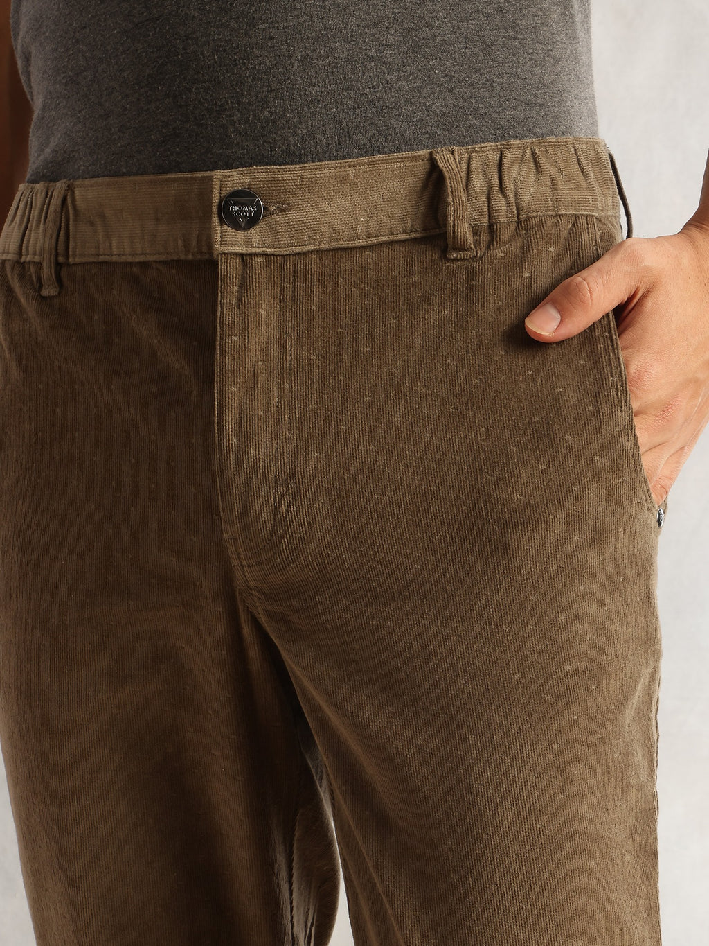 Thomas Scott Men Mint Regular Fit Mid-Rise 4 Pockets Woven Corduroy Trouser
