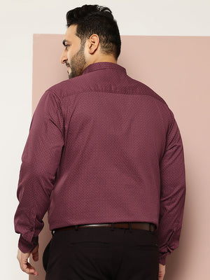Wine Plus Size Regular Fit Long Sleeves Cutaway Collar Geometric Printed 100% Cotton Satin Formal Shirt For Men