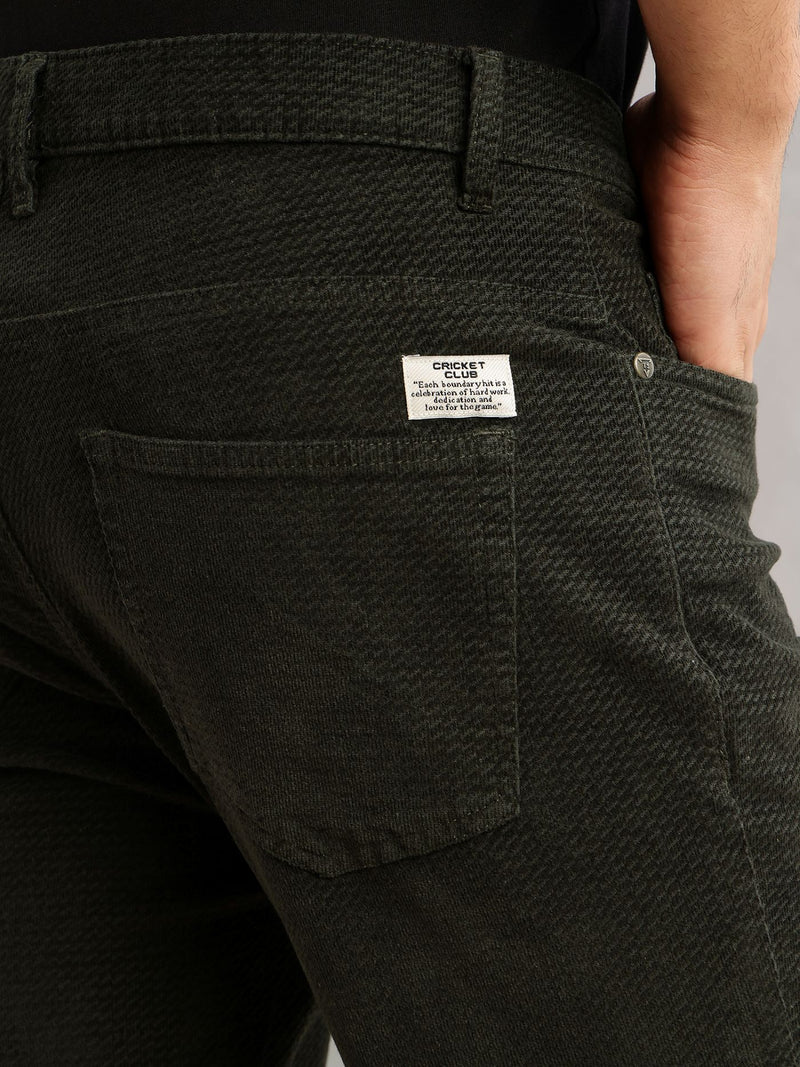 Thomas Scott Men Olive Regular Fit Mid-Rise 5 Pockets Gabbar Corduroy Chinos Trouser