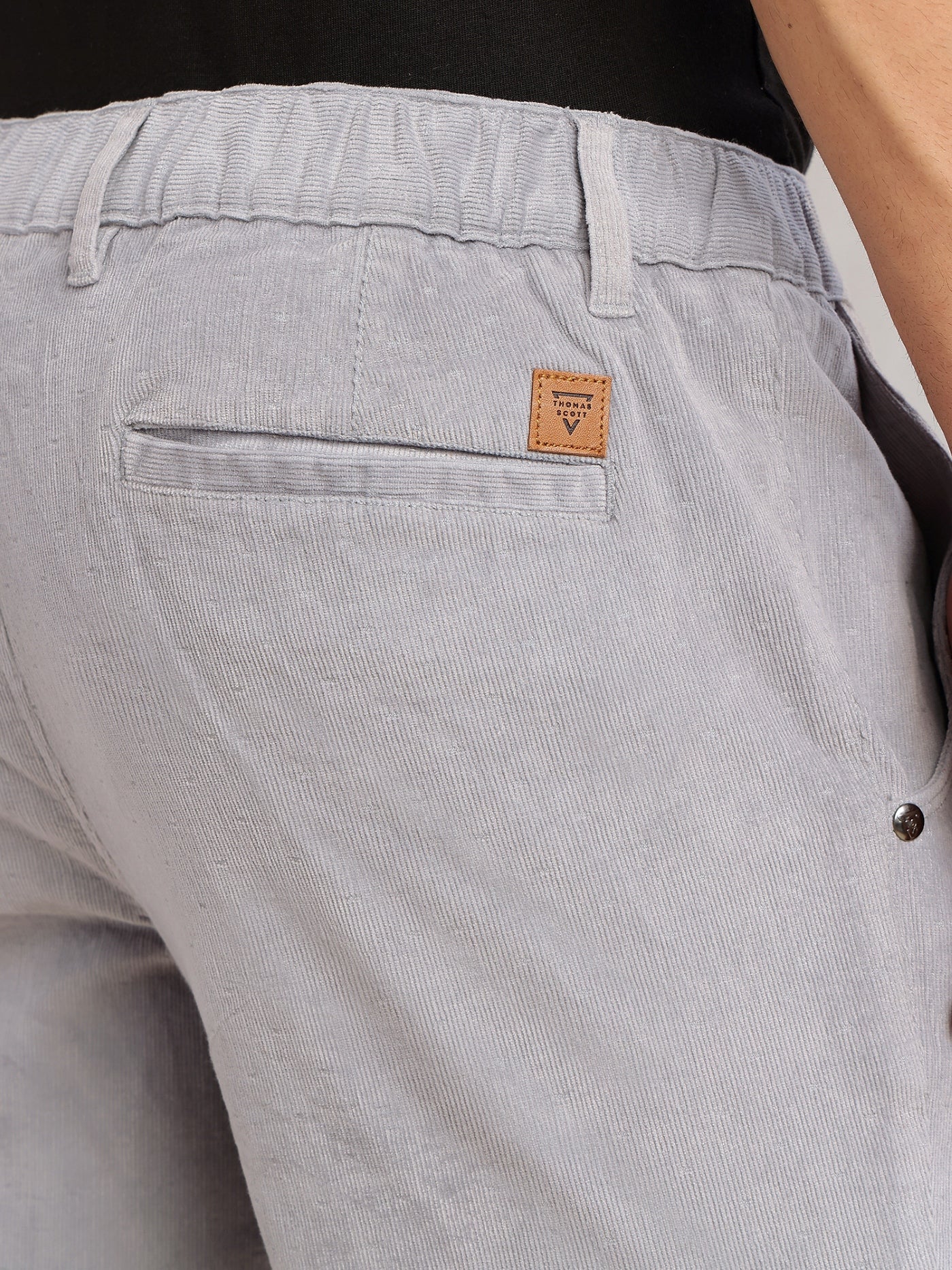 Thomas Scott Men Grey Regular Fit Mid-Rise 4 Pockets Woven Corduroy Trouser