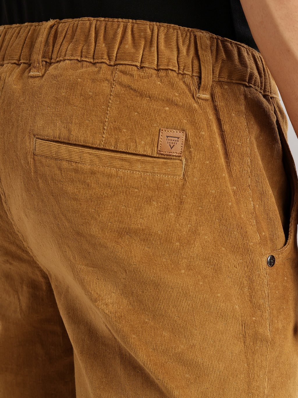 Thomas Scott Men Sand Regular Fit Mid-Rise 4 Pockets Woven Corduroy Trouser