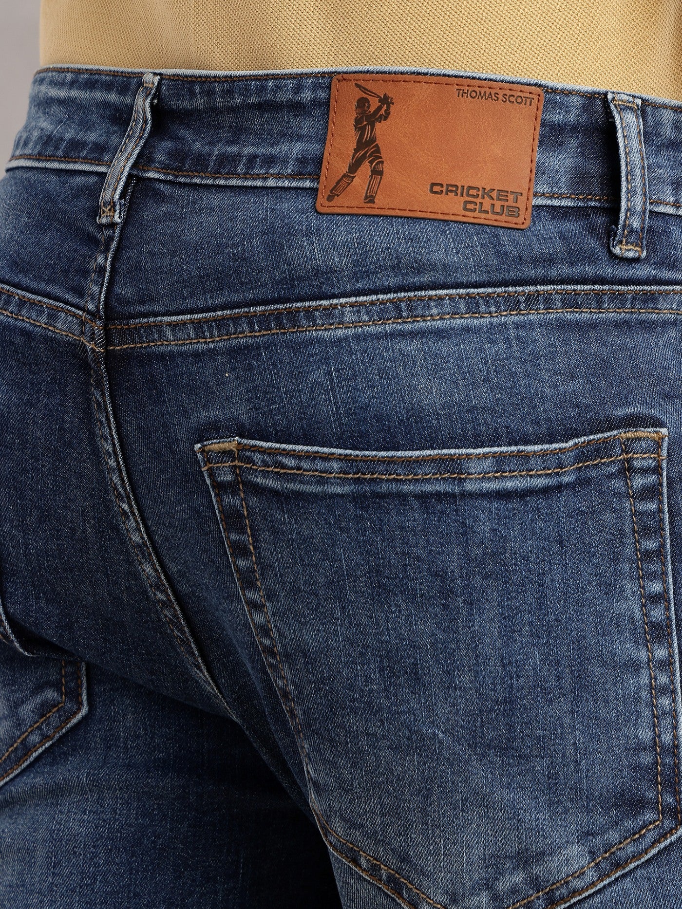 Thomas Scott Men Dark Blue Straight Fit Mid-Rise 5 Pockets Faded Stretchable Jeans