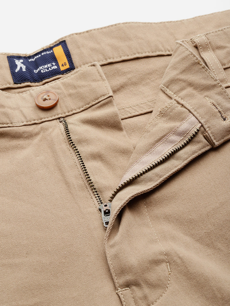 Thomas Scott Men Beige Cricket Club Plus Size Regular Fit Mid-Rise Solid Woven Cargo Trouser
