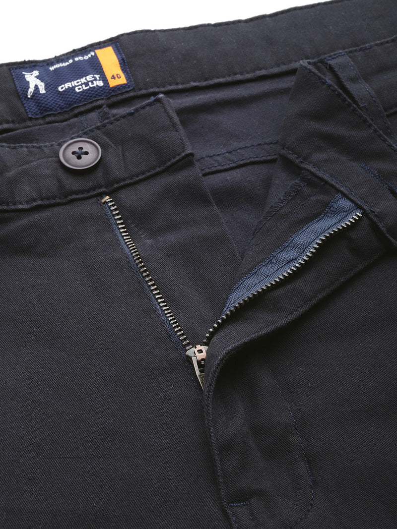 Thomas Scott Men Navy Cricket Club Plus Size Regular Fit Mid-Rise Solid Woven Cargo Trouser