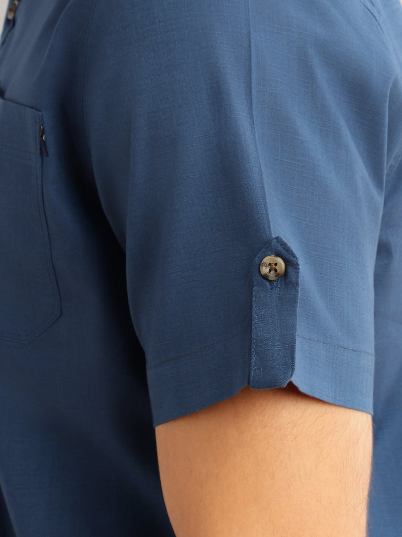 Thomas Scott Men Teal Regular Fit Short Sleeves Spread Collar 100% Cotton Casual Shirt