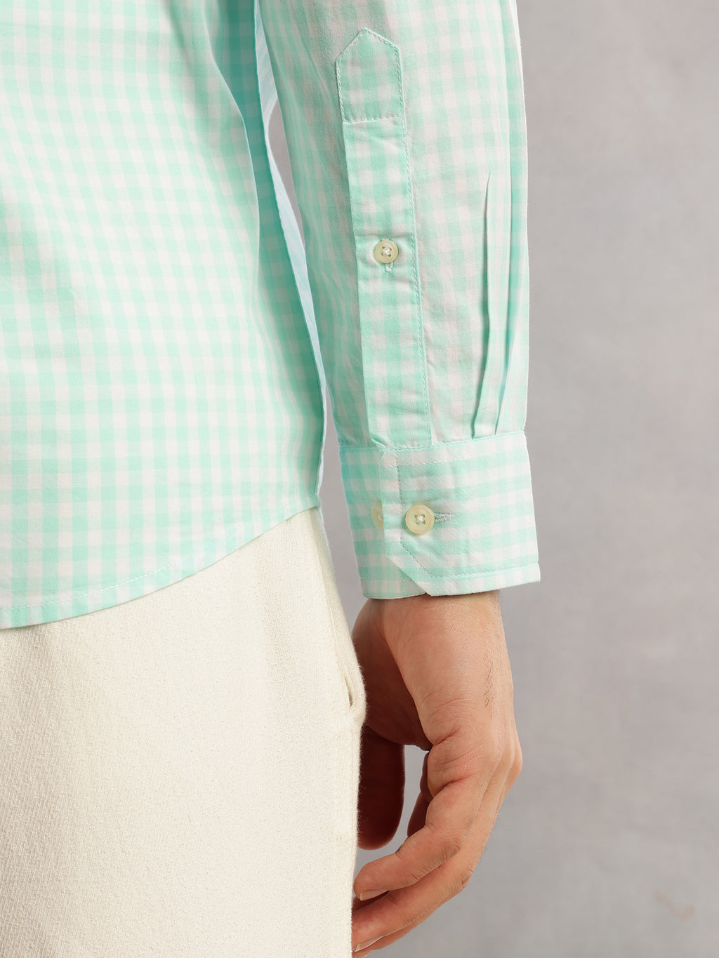 Thomas Scott Men Aqua Cricket Club Slim Fit Long Sleeves Spread Collar Gingham Checks 100% Cotton Casual Shirt