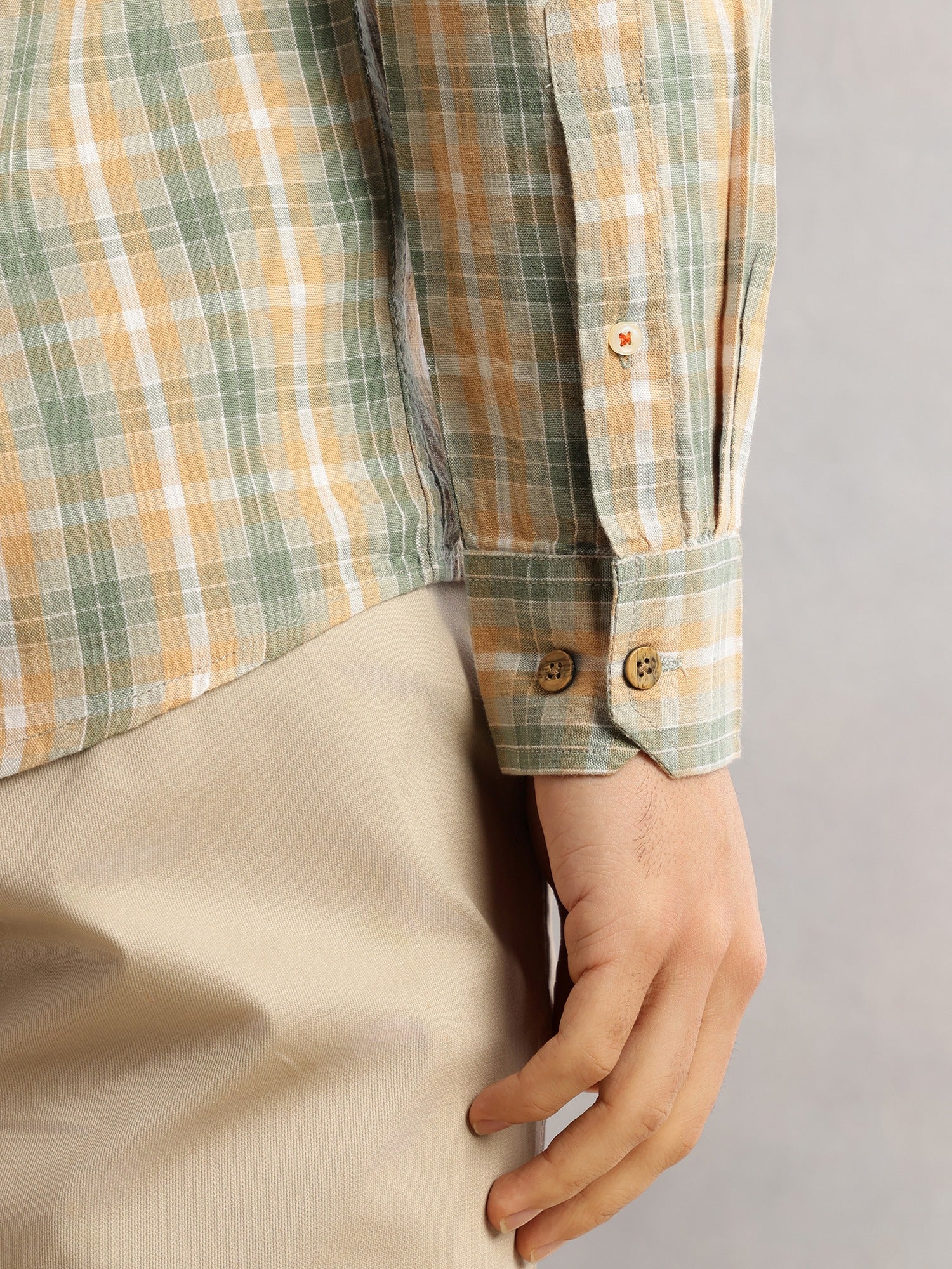 Thomas Scott Men Green Cricket Club Slim Fit Long Sleeves Button-Down Collar Graphic Checks Cotton Linen Casual Shirt