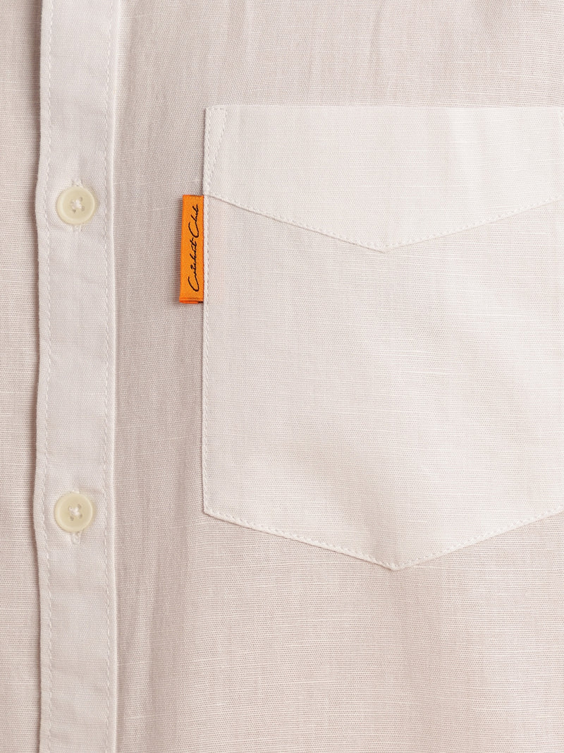 Thomas Scott Men White Cricket Club Regular Fit Short Sleeves Spread Collar Cotton Linen Casual Shirt
