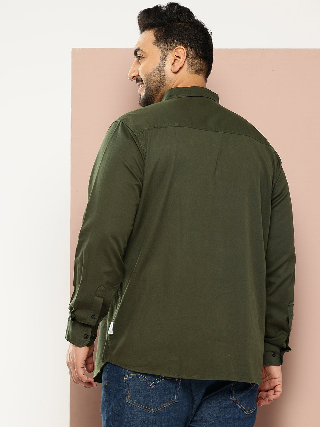 Thomas Scott Men Bottle Green Cricket Club Plus Size Long Sleeves Button-Down Collar Casual Shirt