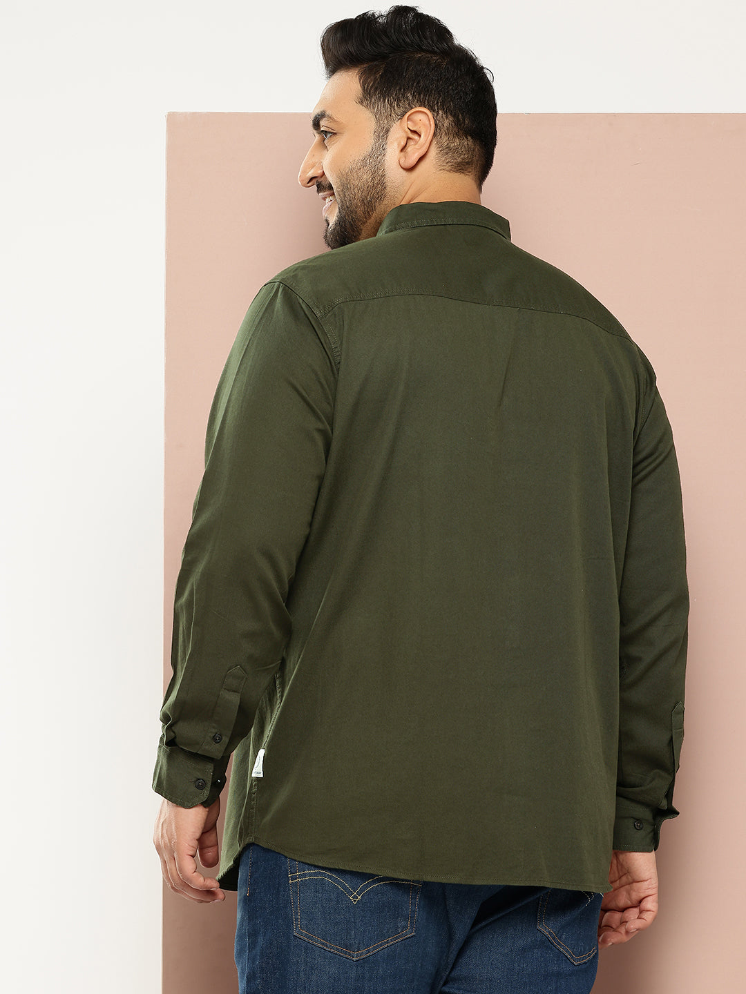Thomas Scott Men Bottle Green Cricket Club Plus Size Long Sleeves Button-Down Collar Casual Shirt