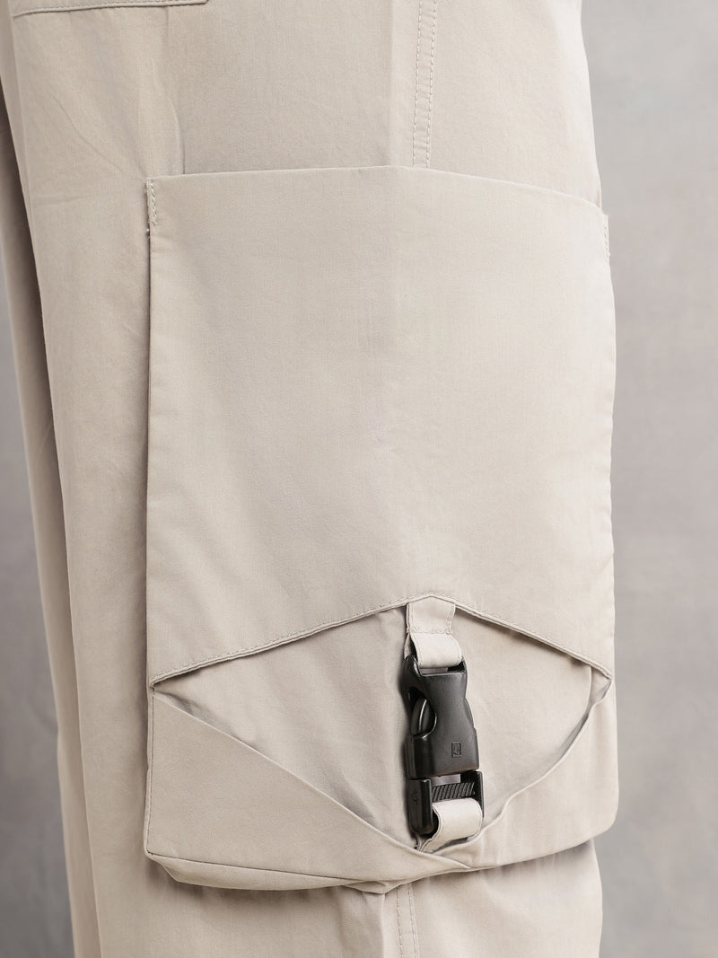 Thomas Scott Men Light Grey Cricket Club Relaxed Fit Mid-Rise 100% Cotton Woven Cargo Trouser