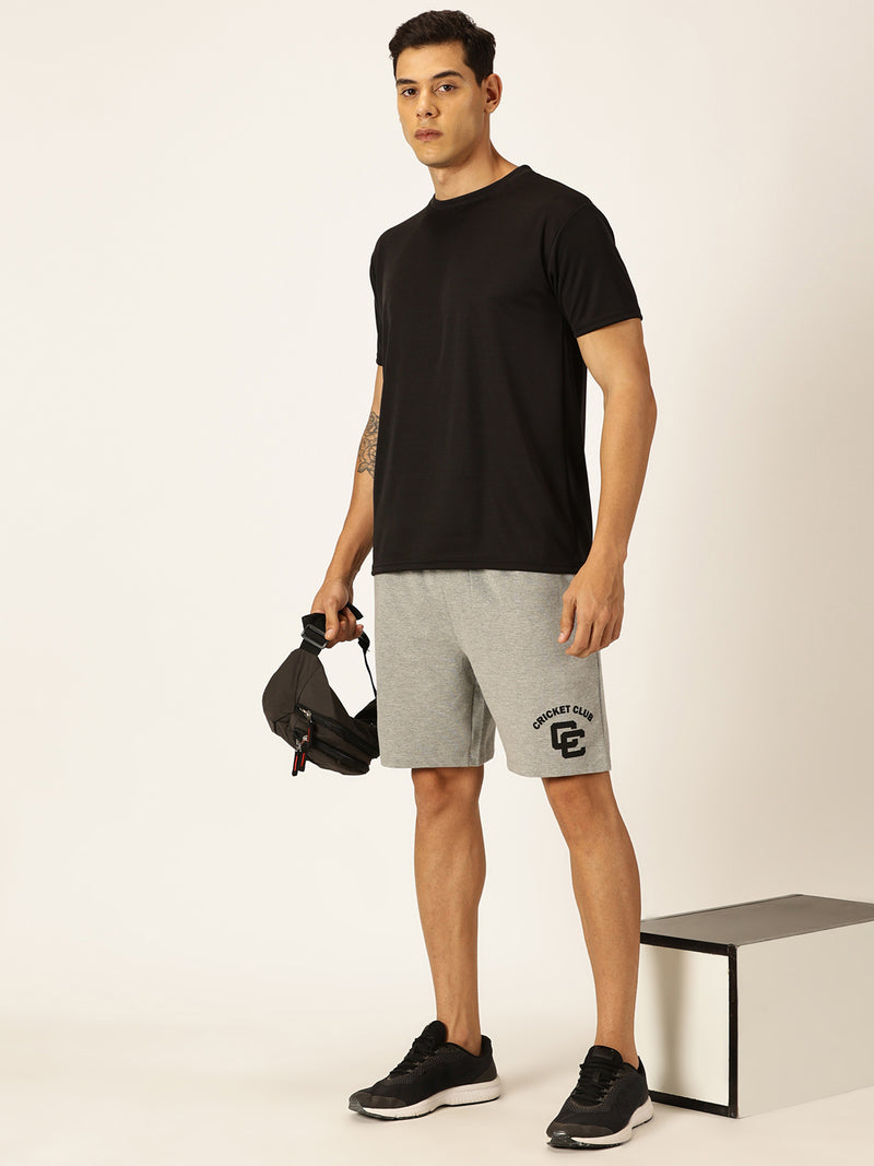 Thomas Scott Men Grey Melange Regular Fit Mid-Rise Solid 2 Pockets Knitted Shorts