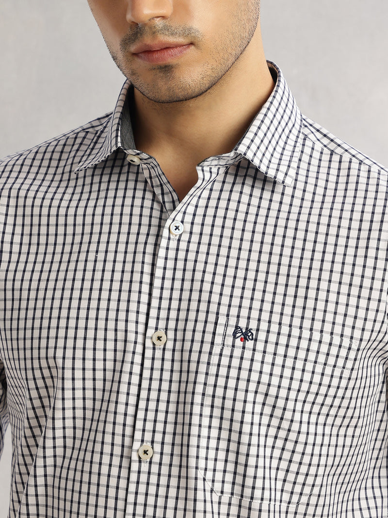 Thomas Scott Men Blue Regular Fit Long Sleeves Spread Collar Micro Checks 100% Cotton Formal Shirt