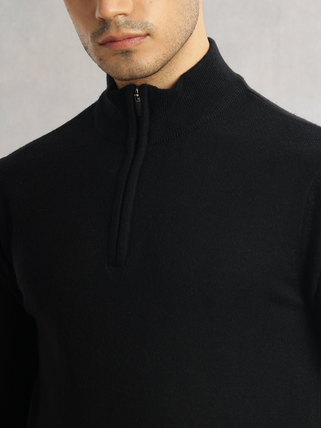 Thomas Scott Men Black Regular Fit Long Sleeves High Neck Solid Knitted Pullover Sweatshirt