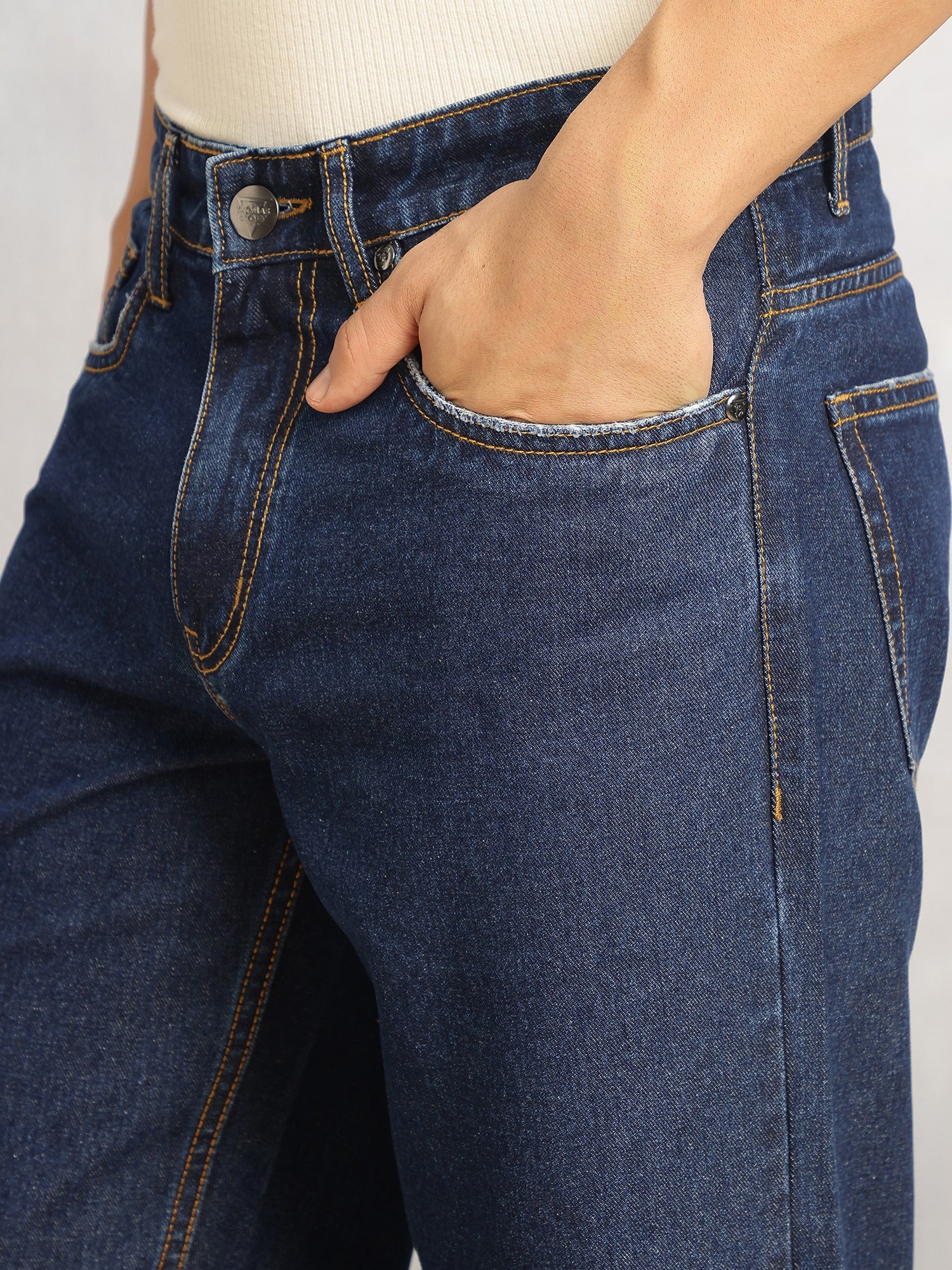 Thomas Scott Men Dark Blue Mid-Rise Baggy Fit No Fade Clean Look 100% Cotton Non Stretchable Jeans
