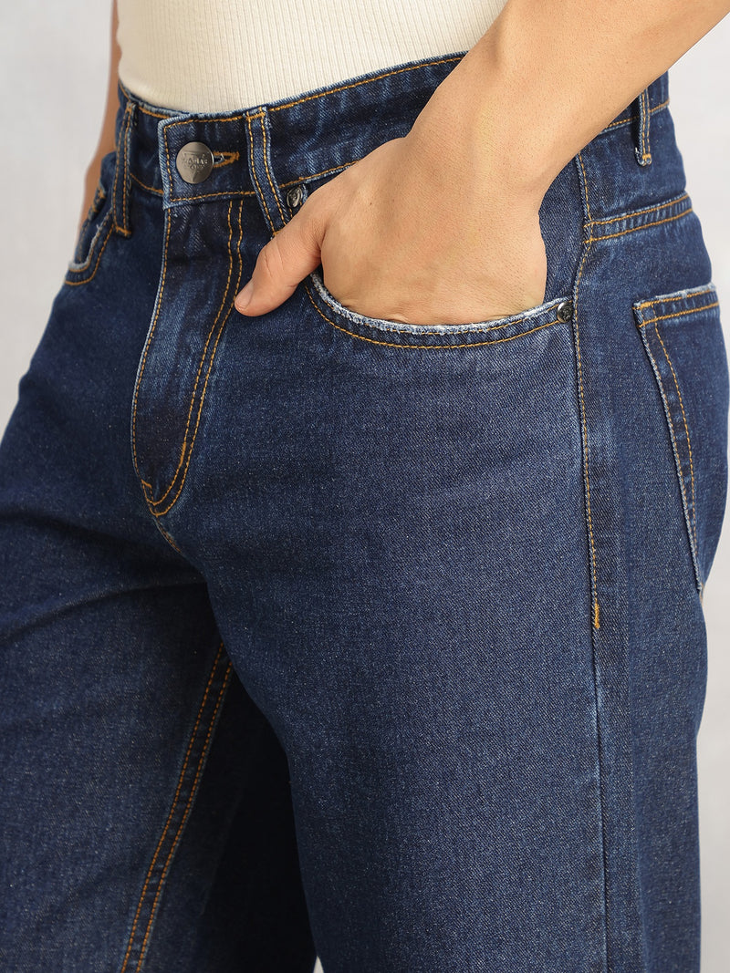 Thomas Scott Men Dark Blue Mid-Rise Baggy Fit No Fade Clean Look 100% Cotton Non Stretchable Jeans