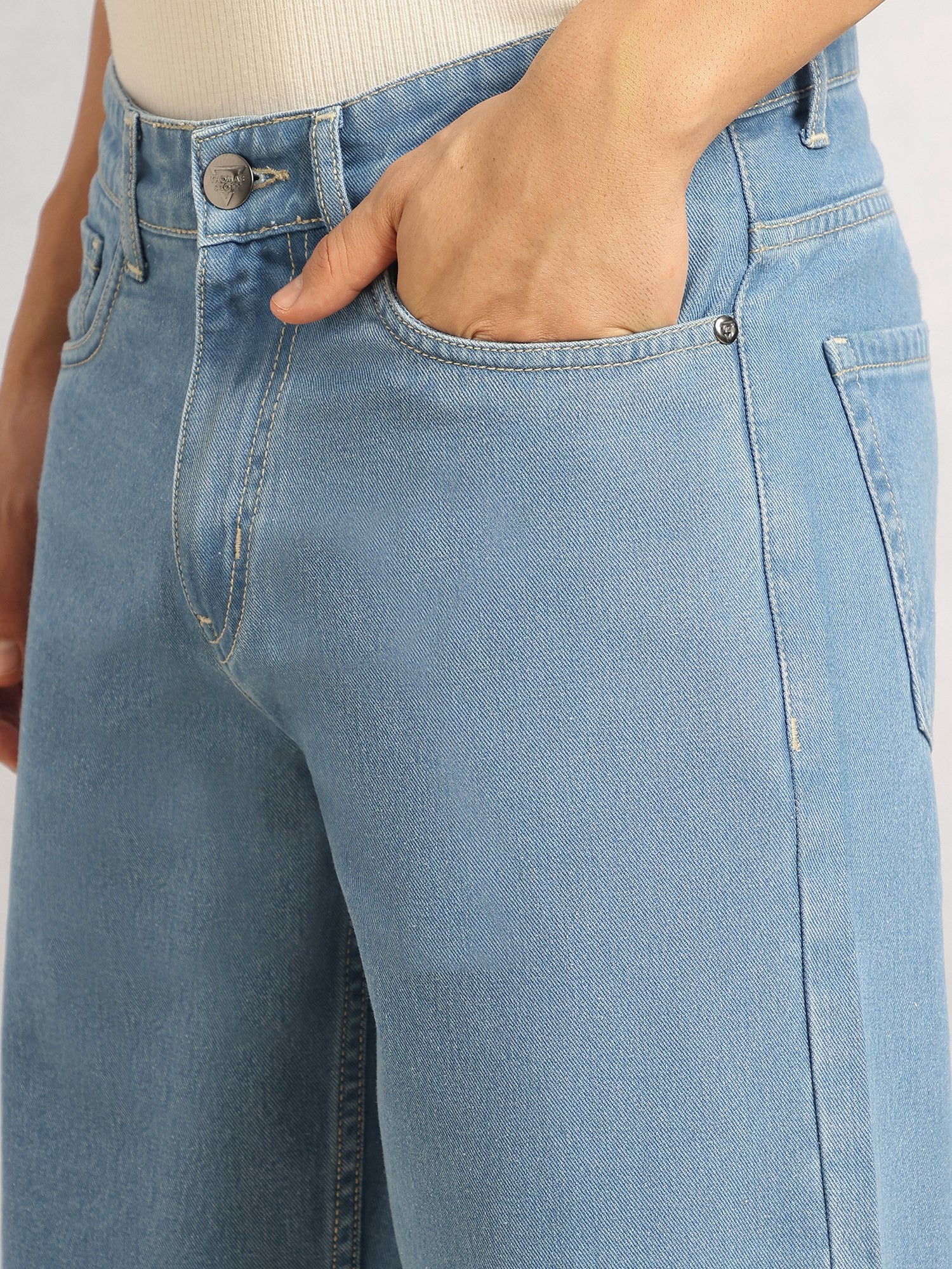Thomas Scott Men Light Blue Mid-Rise Baggy Fit No Fade Highly Distressed 100% Cotton Non Stretchable Jeans