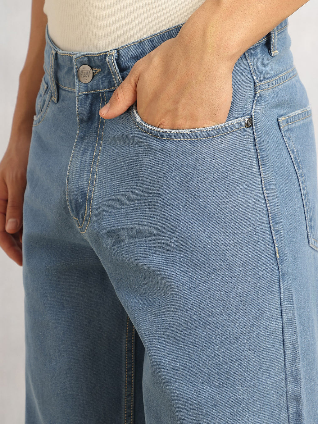 Thomas Scott Men Light Blue Mid-Rise Baggy Fit No Fade Clean Look 100% Cotton Non Stretchable Jeans