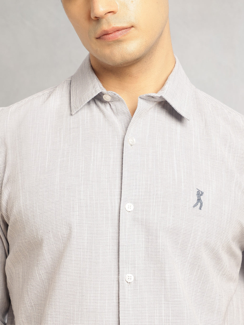 Thomas Scott Men Grey Cricket Club Collection Slim Fit Long Sleeves Spread Collar Pinstripes Cotton Linen Casual Shirt