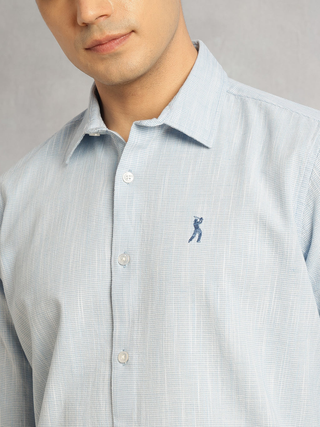 Thomas Scott Men Sky Blue Cricket Club Collection Slim Fit Long Sleeves Spread Collar Pinstripes Cotton Linen Casual Shirt