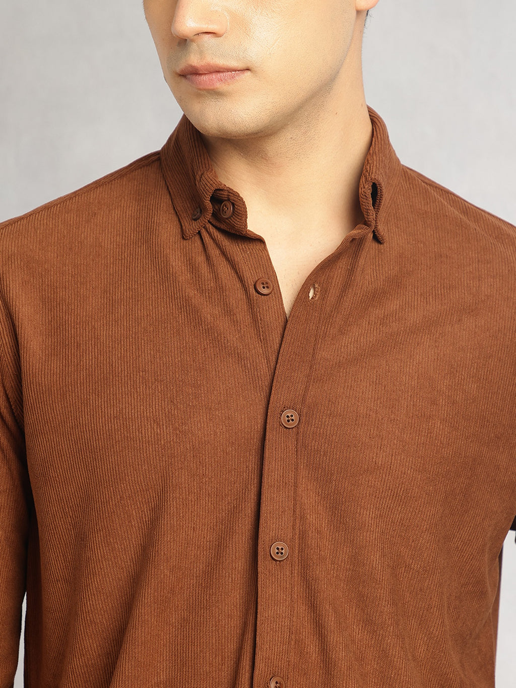 Thomas Scott Men Brown Slim Fit Long Sleeves Button-Down Collar Corduroy Shirt