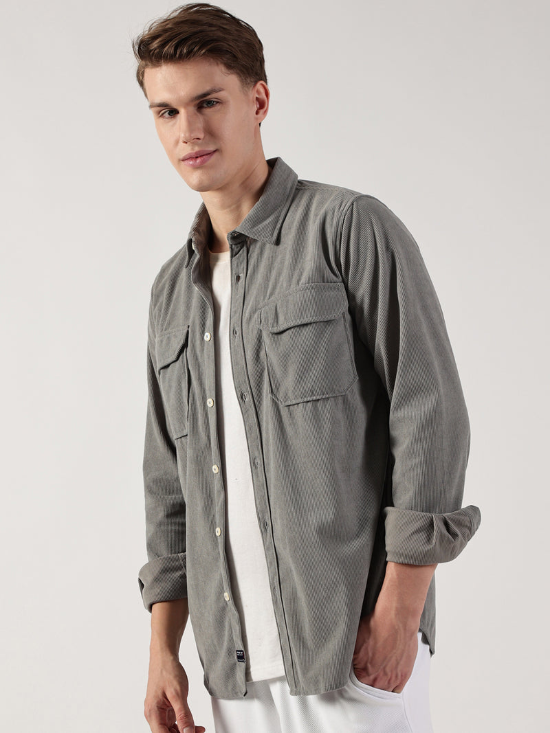 Thomas Scott Men Premium Slim Fit Opaque Corduroy Casual?Shirt