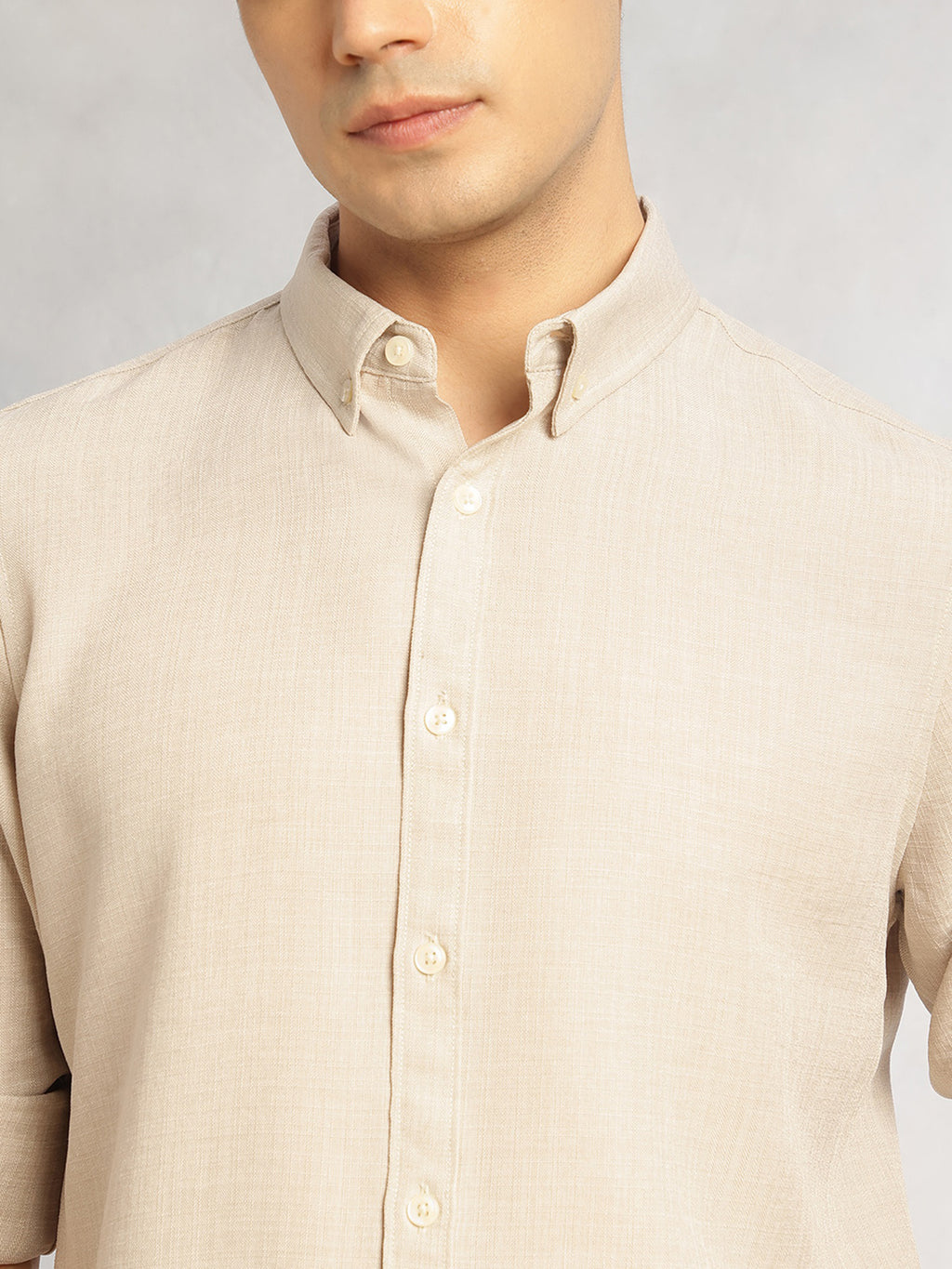 Thomas Scott Men Fawn Slim Fit Long Sleeves Button-Down Collar Polyester Casual Shirt